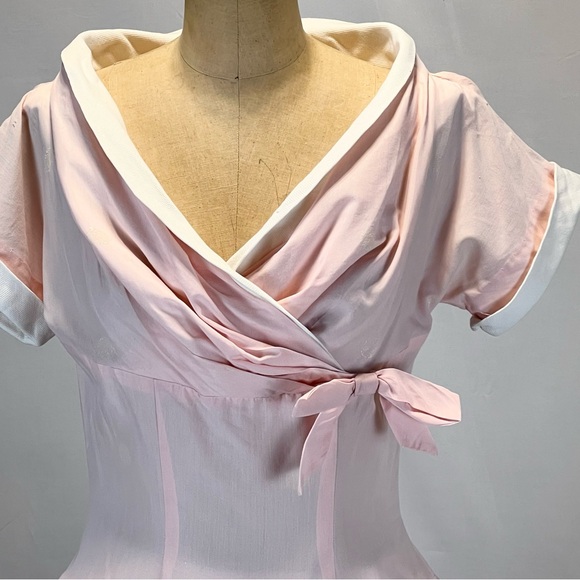 VINTAGE 50s MCM sailor nautical dress fit flare pastel pink midi Tailored Junior - Picture 5 of 14